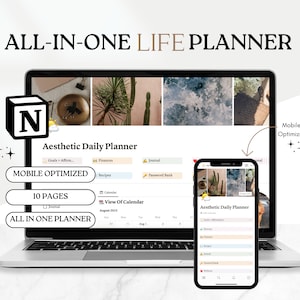 Notion Template, notion planner, notion dashboard, notion life planner, monthly habit tracker, digital budget planner, digital meal planner