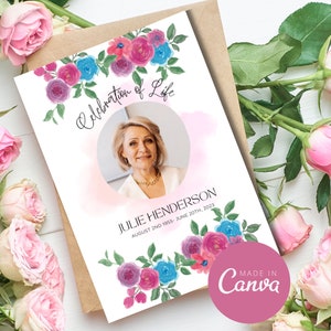 Funeral program, funeral template for woman, celebration of life program template, order of service, obituary template, announcement