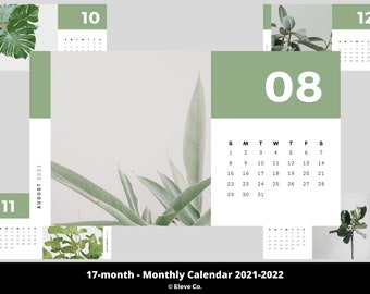 Do druku 2021-2022 Miesięczny kalendarz ścienny | Minimalistyczny projekt roślinny | List PDF