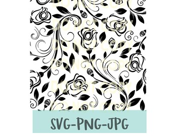 Tooled leather, floral vines, Scroll svg png jpg zip