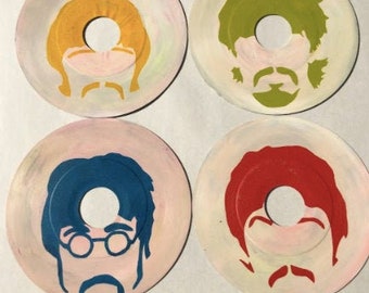 Set of 4 Beatles Portrait Painted Vinyl Records