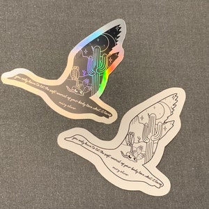 Wild Geese Stickers, Standard and Holographic available, Mary Oliver inspired sticker, poetry, tattoo style art, desert
