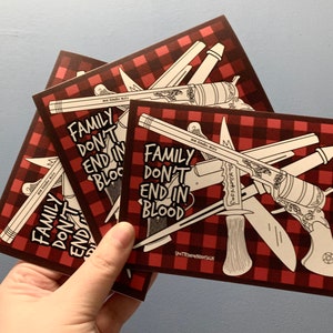 Família não termina em sangue - cartão de felicitações sobrenatural, cartão de férias em branco, Dean Winchester, Sam Winchester, Castiel