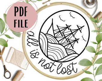 All Is Not Lost - Sinking Ship - Traditional Tattoo Style Hand Embroidery Pattern, PDF, Design, Template, Frightened Rabbit