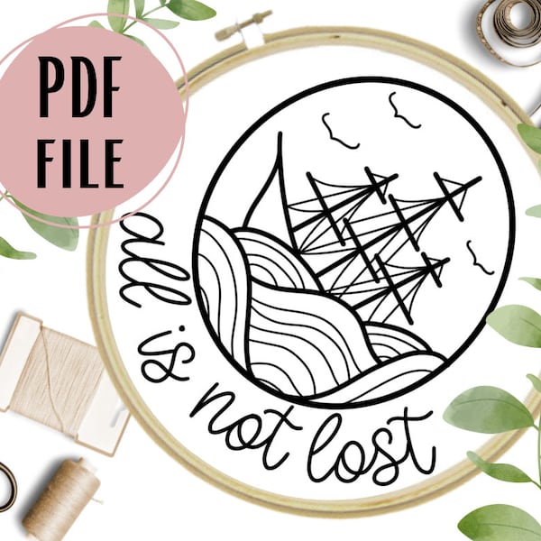 All Is Not Lost - Sinking Ship - Traditional Tattoo Style Hand Embroidery Pattern, PDF, Design, Template, Frightened Rabbit