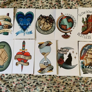 Edição limitada: Keep On Ramblin’ Postcard Bundle, cartões postais 5x7”, arte estilo tatuagem da Radio Company