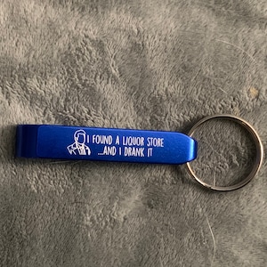 Castiel Found A Liquor Store & Drank It - Blue Aluminum Bottle Opener Keychain, Supernatural