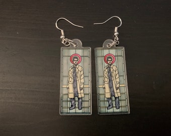 Castiel Stained Glass Window &quot;Godstiel&quot; Acrylic Statement Earrings, Supernatural, SPNfamily, Misha Collins, Charms