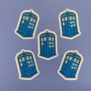 Bad Wolf Phone Box Stickers, Police Public Call, Time and Relative Dimension in Space, Nerdy, Whovians