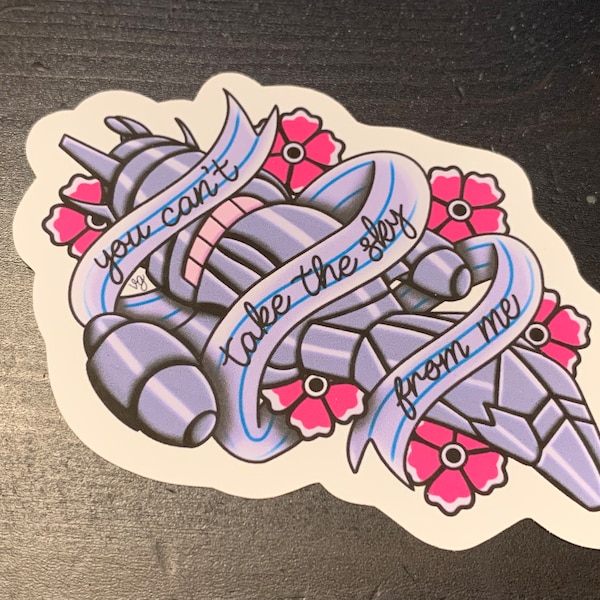 Serenity Traditional Tattoo Style Art Sticker, Space Western, Spaceship, Sky, Freedom, Poppies, Firefly