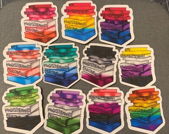 Pride Flag Book Sticker, Trans, Bi, Non-Binary, Asexual, Genderfluid, Lesbian, Gay, Pan, Aromantic, Genderqueer, Stack of Books