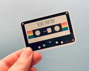 Road Trip Mix Cassette Tape Stickers, Mixtape, rainbow label, Tape Deck, Cassettes