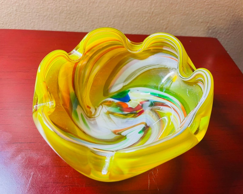 Vintage Italian Murano Art Bubble Glass Bowl Ashtray.