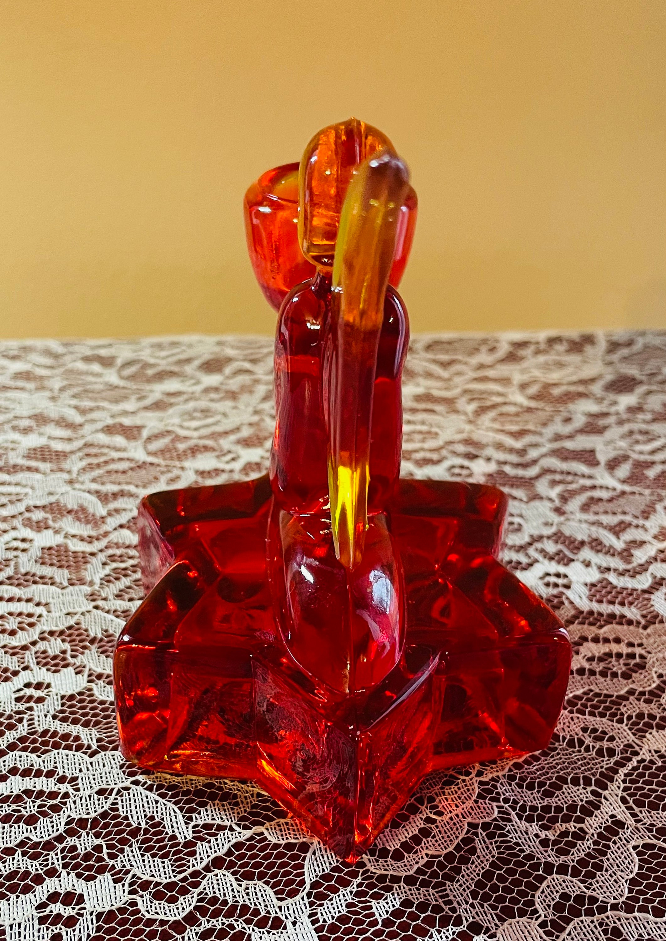 Vintage Orange Glass Angel Candle Holder Ornate Star Base Etsy