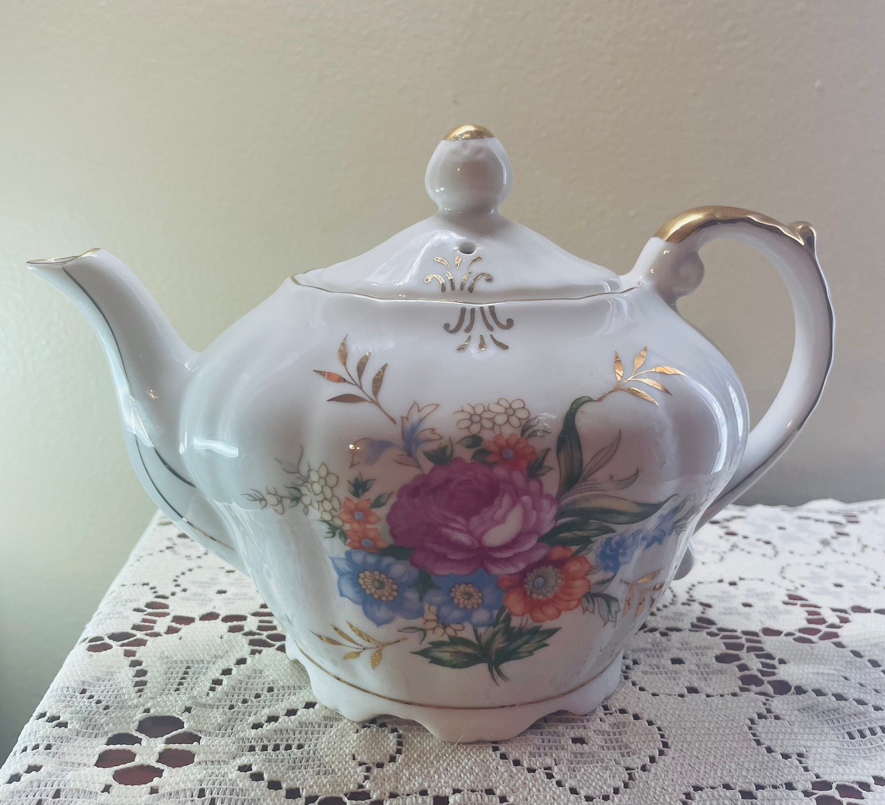 Vintage Porcelain Musical Teapot Flowers Plays Tea For Etsy