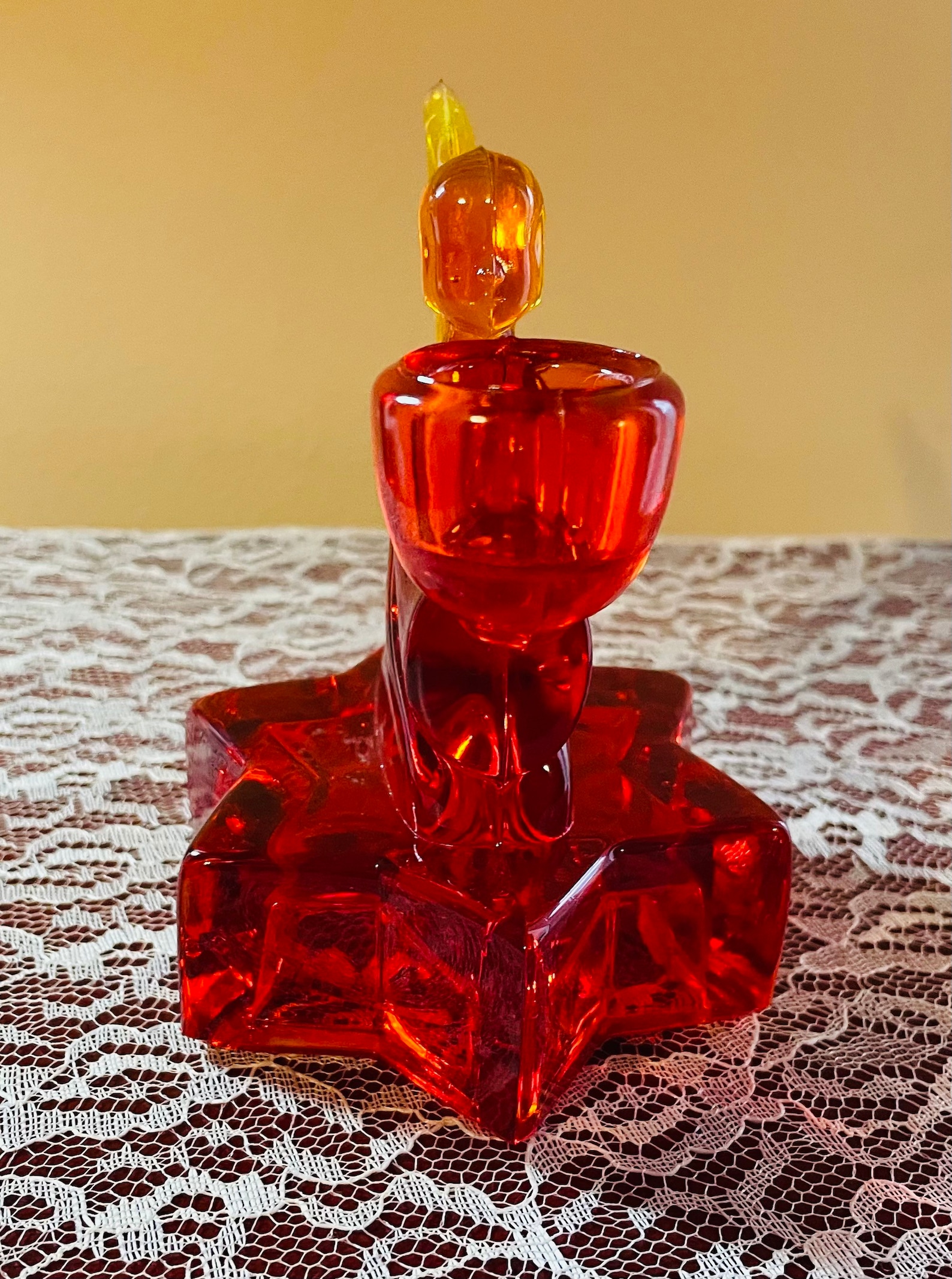 Vintage Orange Glass Angel Candle Holder Ornate Star Base Etsy