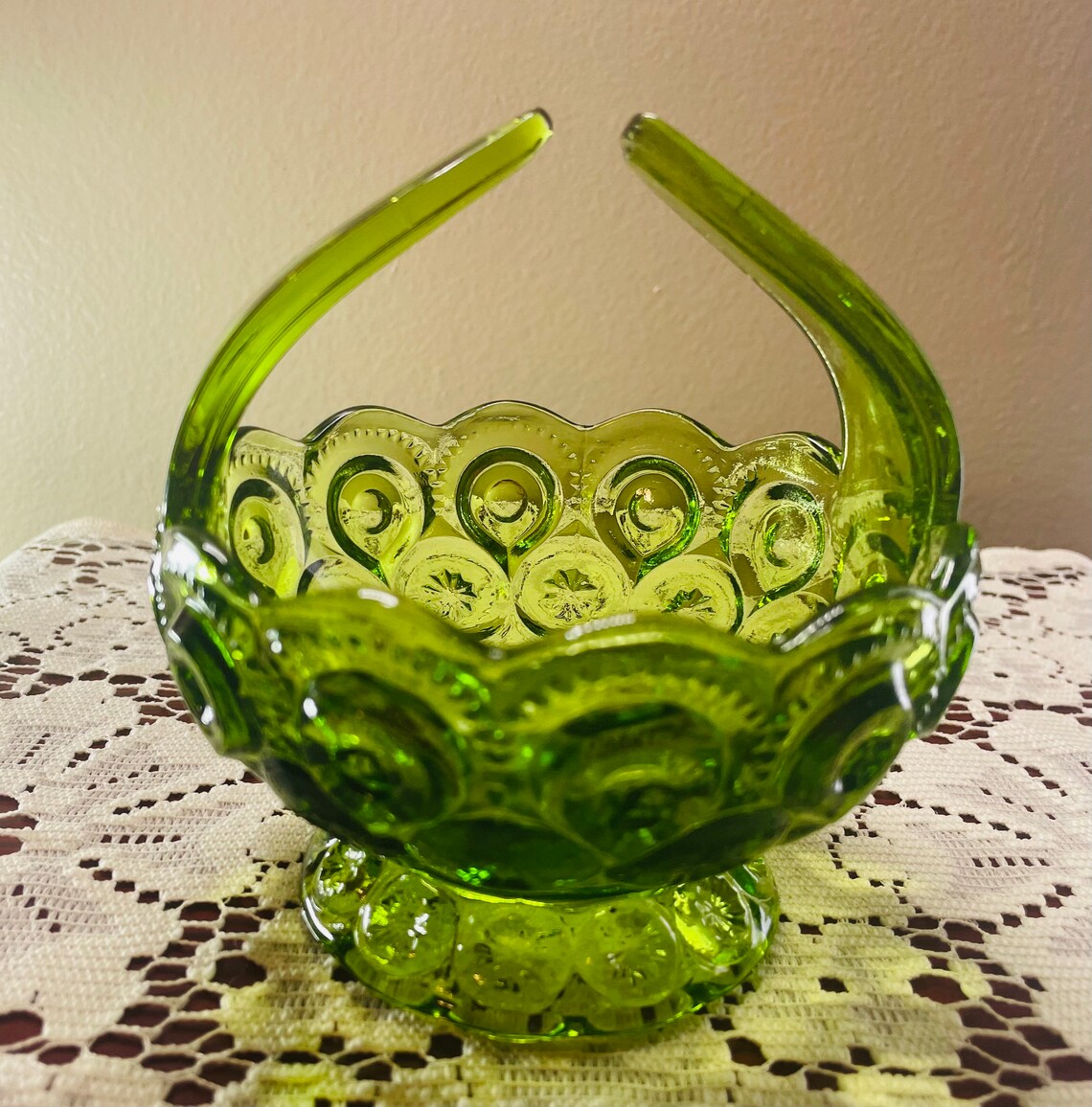 Vintage L E Smith Glass Dark Green Glass Bowl With Split Etsy