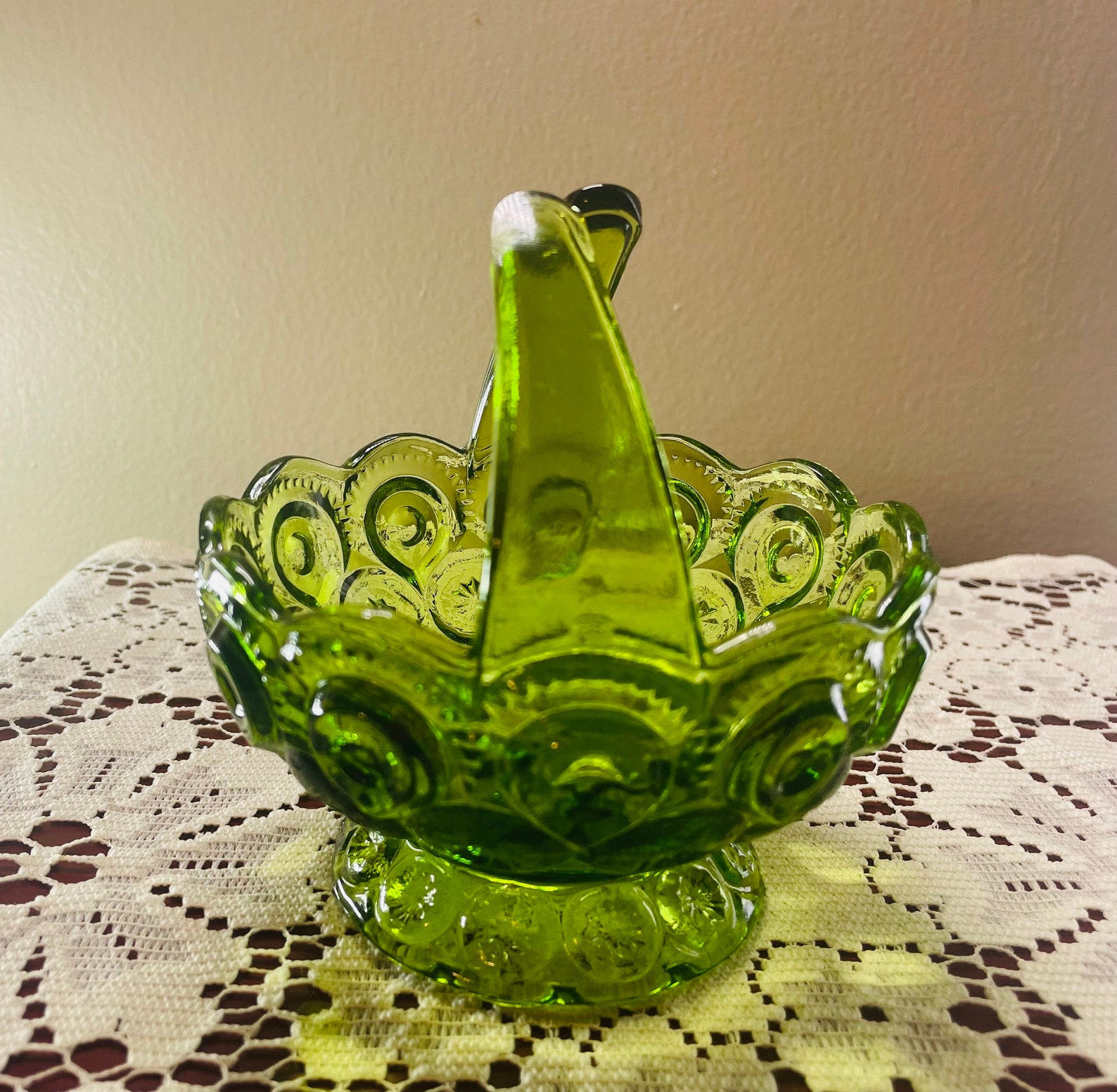 Vintage L E Smith Glass Dark Green Glass Bowl With Split Etsy