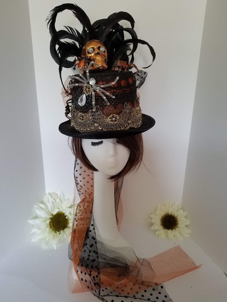 Lighted Top Hat Black Orange Top Hat Halloween Top Hat Etsy