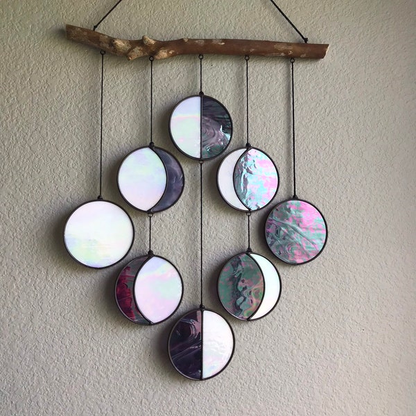 Purple Iridescent Moon Phase Hanging // Celestial Art // Moon Phase Wall Decor // Stained Glass Moon Phase // Phases of the Moon // Lunar Cy