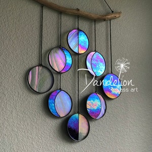 ORIGINAL Moon Phase (Clear and Rainbow Iridescent), Celestial Art, Moon Wall Decor, Stained Glass Hanging, Phases of the Moon Decoration