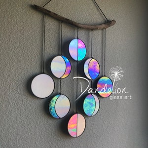 ORIGINAL Moon Phase (Rainbow Black & White), Celestial Art, Moon Phase Wall Decor, Stained Glass Moon Phase, Phases of the Moon, Lunar Cycle