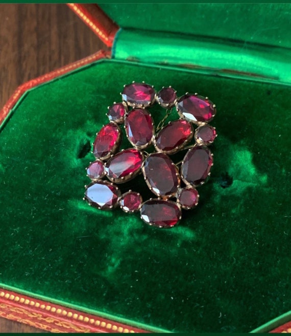 Georgian 10k Flat Cut Garnet Foil Back Brooch