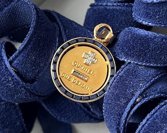 Antique "Qu'hier due demain"  Augis Gold and Sapphire Pendant