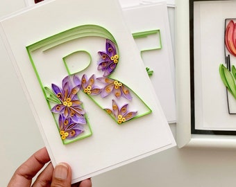 Quilling Letter R | Quilled Initial Card | Quilling Floral Wall Art | Paper Art | Home Decor Gift | QLR018