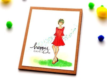 Teenage Girl Birthday Card | Girl in Red Dress Card | New Job Card | 13th 14th 15th 16th 17th 18th 19th 20th 21st Birthday Card | BCH022