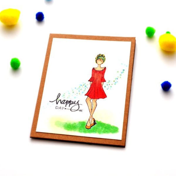 Teenage Girl Birthday Card | Girl in Red Dress Card | New Job Card | 13th 14th 15th 16th 17th 18th 19th 20th 21st Birthday Card | BCH022