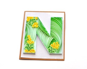 Paper Quilling Letter N | Quilled Personalised Initial Birthday Card | Quilling Monogram | Framed Wall Art | QLN014