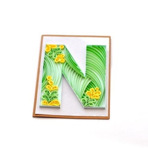 Paper Quilling Letter N Quilled Personalised Initial Birthday Card Quilling Monogram Framed Wall Art QLN014 image 1