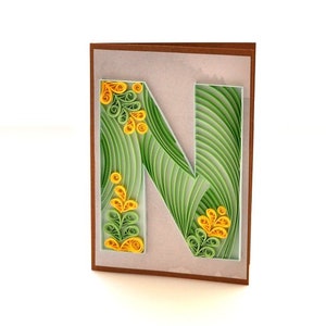 Paper Quilling Letter N Quilled Personalised Initial Birthday Card Quilling Monogram Framed Wall Art QLN014 image 7