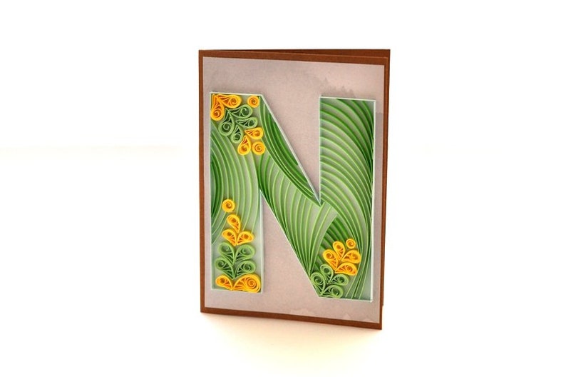 Paper Quilling Letter N Quilled Personalised Initial Birthday Card Quilling Monogram Framed Wall Art QLN014 image 7