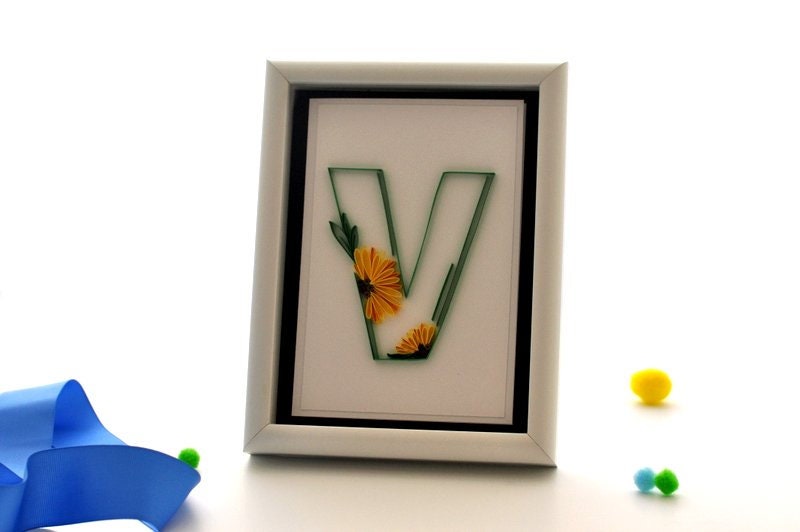 Paper Quilling Letter V Quilled Wall Art Sunflower Card Etsy Australia