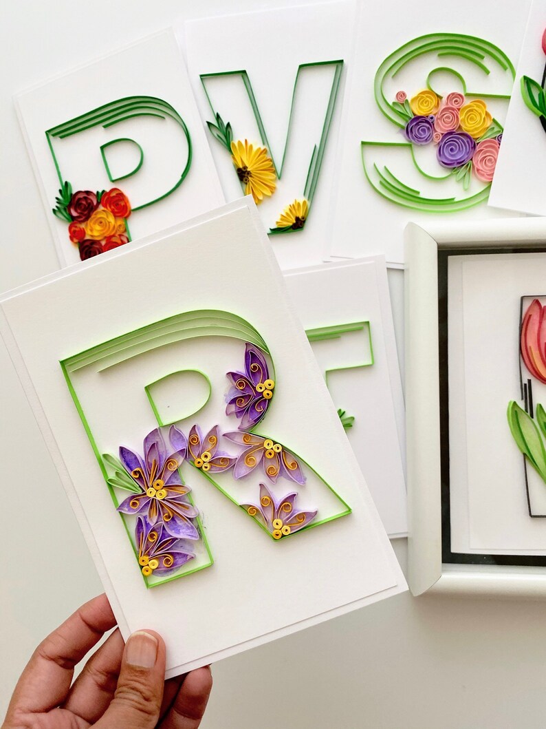 Quilling Letter R Quilled Initial Card Quilling Floral Wall Art Paper