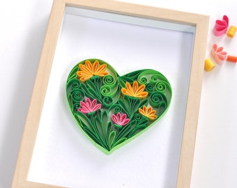 Paper Quilling Art voor kleine ruimte | Kantoor wanddecoratie | Hartkader | Liefdesgeschenk van haar