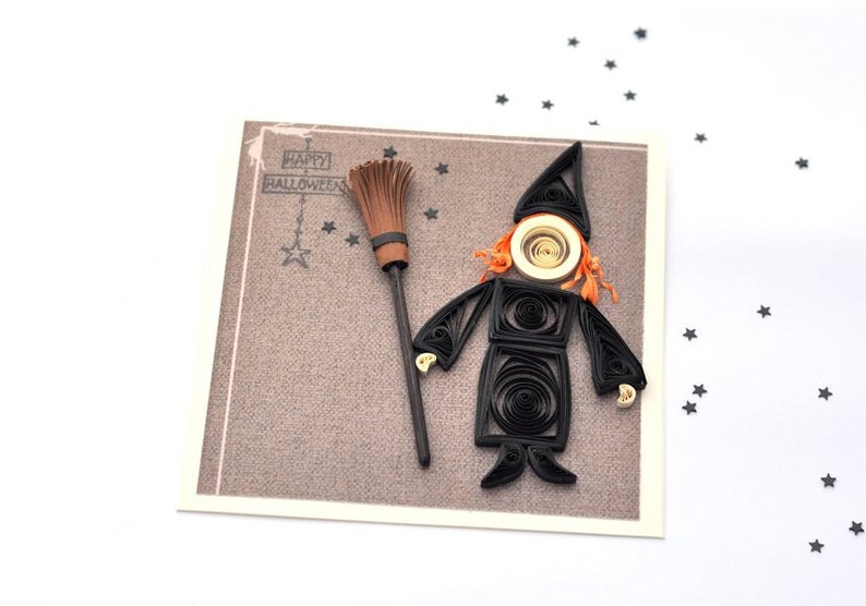 Halloween Card Witch Card Quilled Witch Card Paper Etsy
