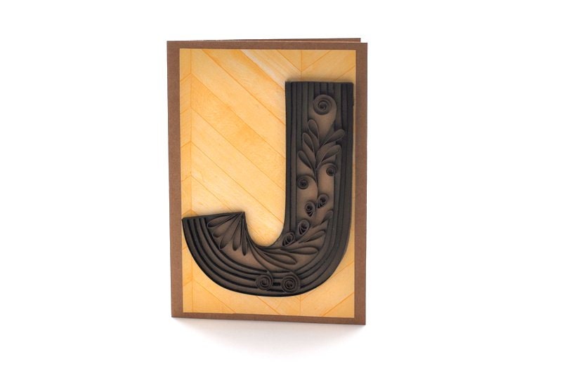 Quilling Monogram Letter J Card Framed Initial J Quilled Blank Greeting