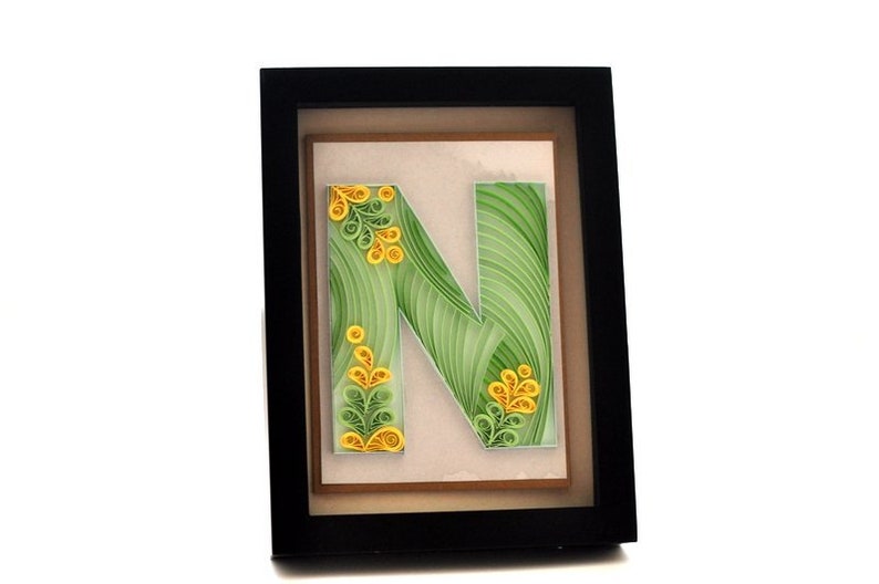 Paper Quilling Letter N Quilled Personalised Initial Birthday Card Quilling Monogram Framed Wall Art QLN014 image 8