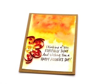 Tarjeta del Día de la Madre con flores en filigrana: Tarjeta floral de acuarela hecha a mano