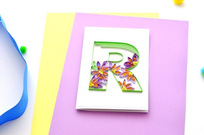 Quilling Letter R Quilled Initial Card Quilling Floral Wall Art Paper
