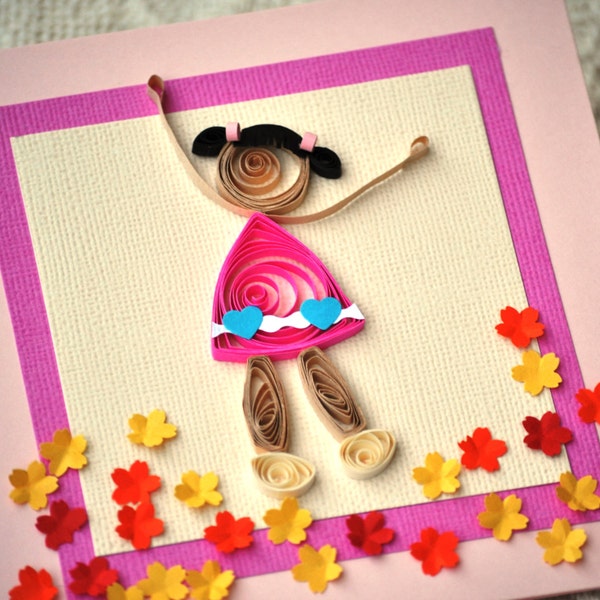 Paper Quilling Handmade Quilled Blank card Quilled girl Birthday card Daughter card
