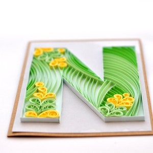 Paper Quilling Letter N Quilled Personalised Initial Birthday Card Quilling Monogram Framed Wall Art QLN014 image 2