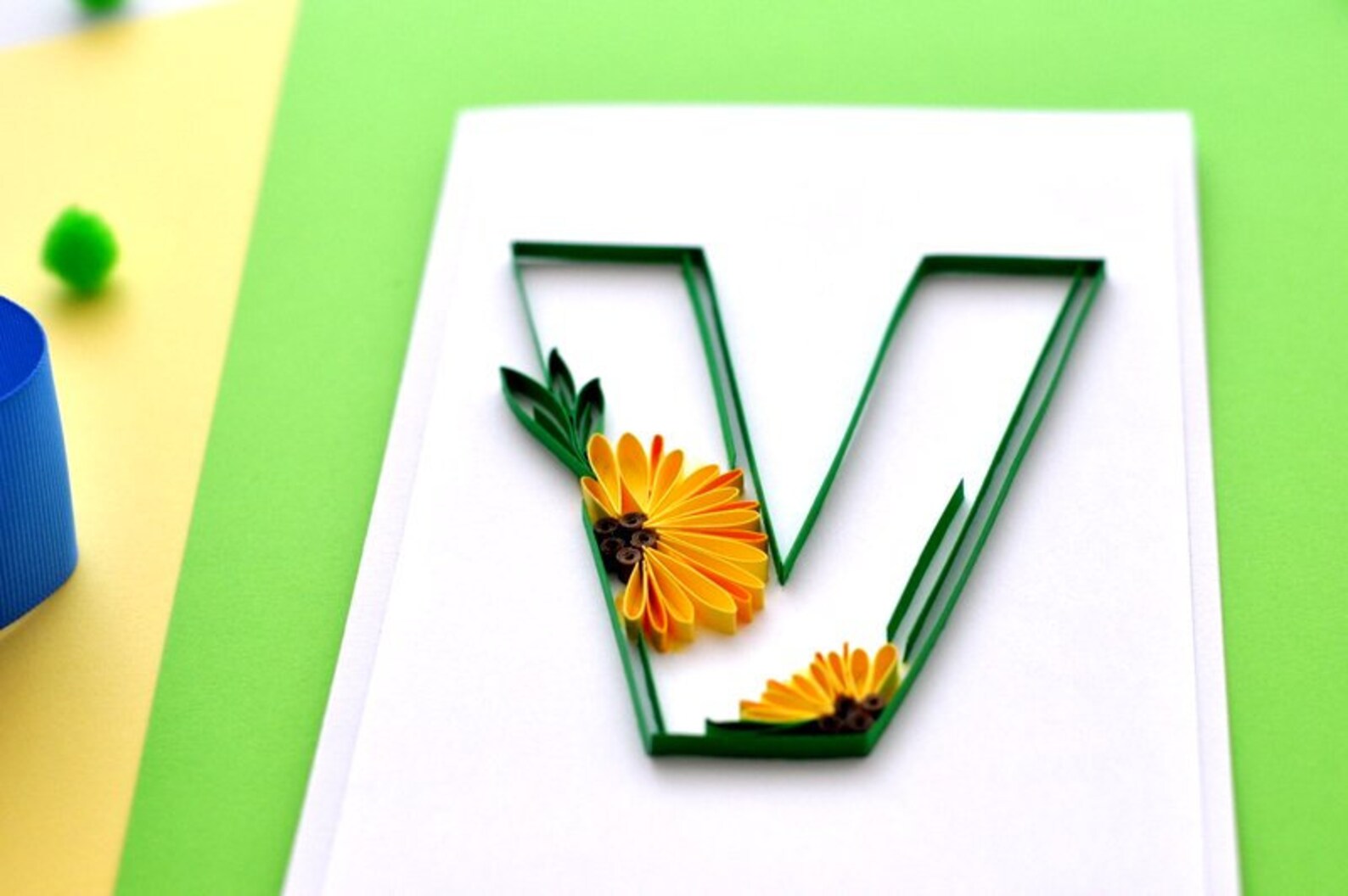 Paper Quilling Letter V Quilled Wall Art Sunflower Card Etsy Australia