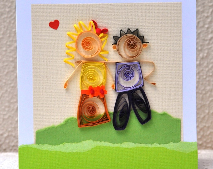 Quilled Boy Girl Couple Paper Quilling Quilled Card Valentine Etsy