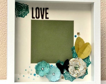 Paper Flower Shadow box Photo Frame | Love Picture Frame | 3D Paper Flower Arrangement | Wall Art | Mothers Day Gift | BLPF004