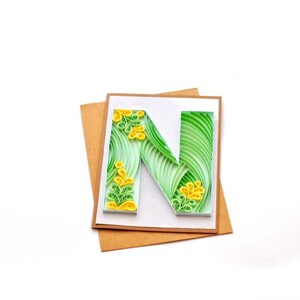 Paper Quilling Letter N Quilled Personalised Initial Birthday Card Quilling Monogram Framed Wall Art QLN014 image 4