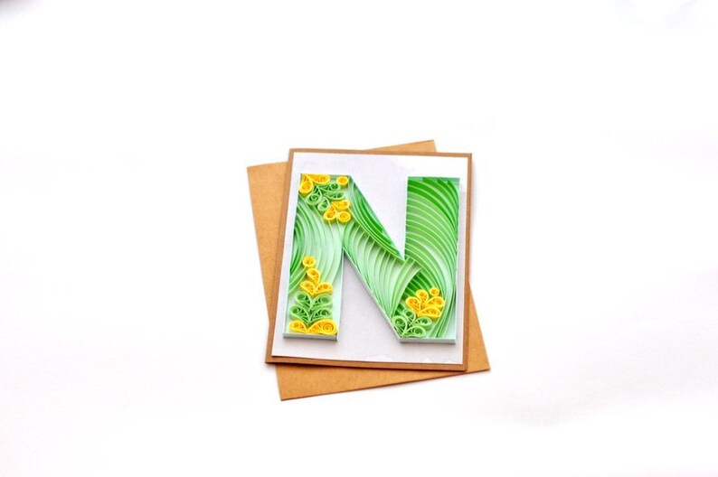 Paper Quilling Letter N Quilled Personalised Initial Birthday Card Quilling Monogram Framed Wall Art QLN014 image 4